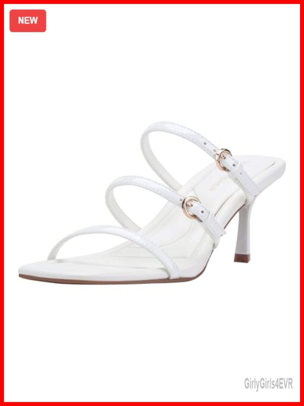 Strappy Square Toe Kitten Heel Dress Sandals Faux Patent Leather